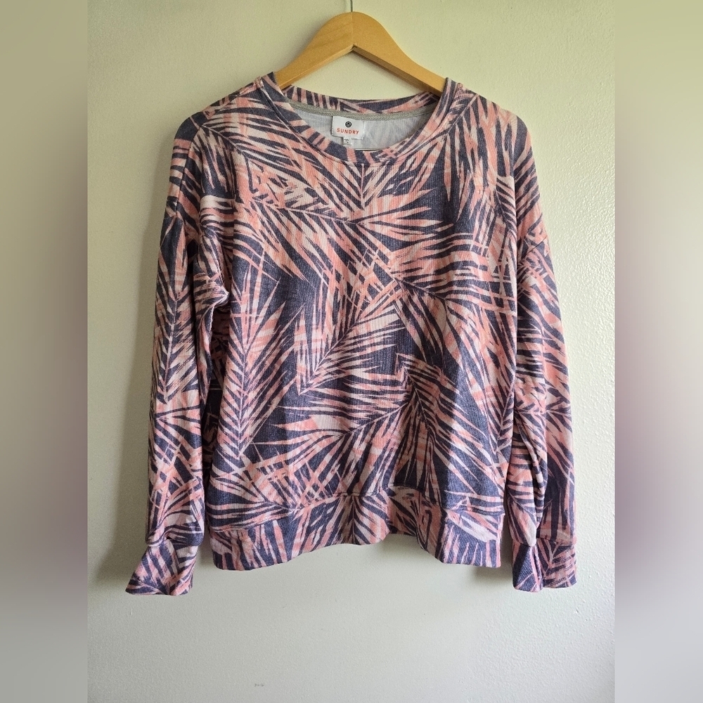 Sundry, Palms‎ Cozy Lightweight Pullover, Blue/Grey/Pink Peach, Size S - NWT! - Picture 12 of 16
